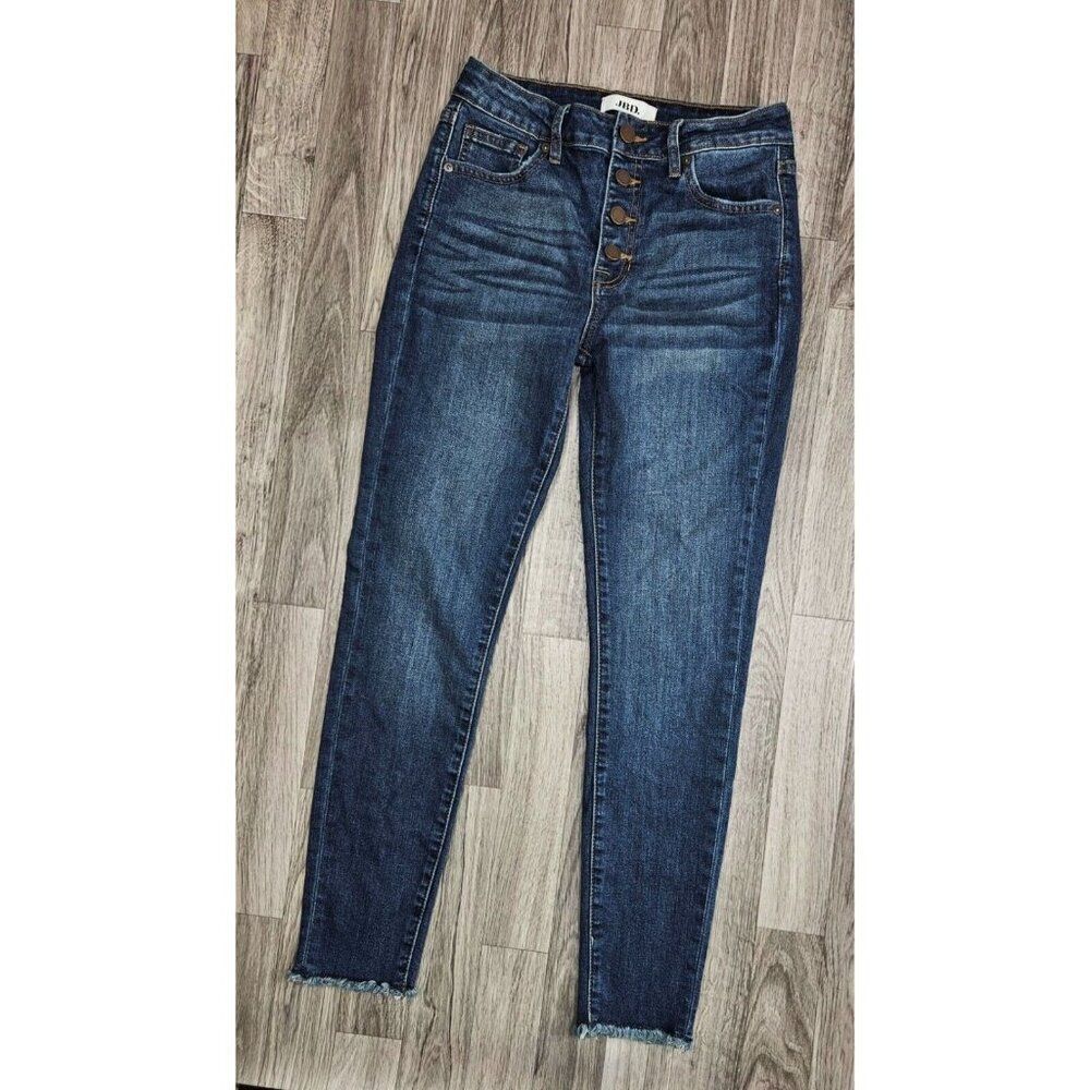 JBD Just Black Denim Womens Size 26 Button Fly Skinny Whiskered Denim Blue Jeans